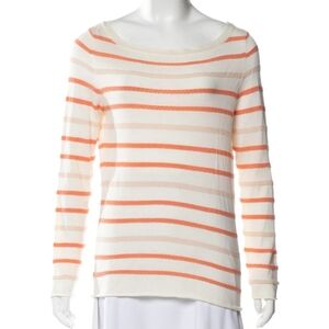Tory Burch Long Sleeve Striped Knit Top Small Orange Cotton Nylon Blend